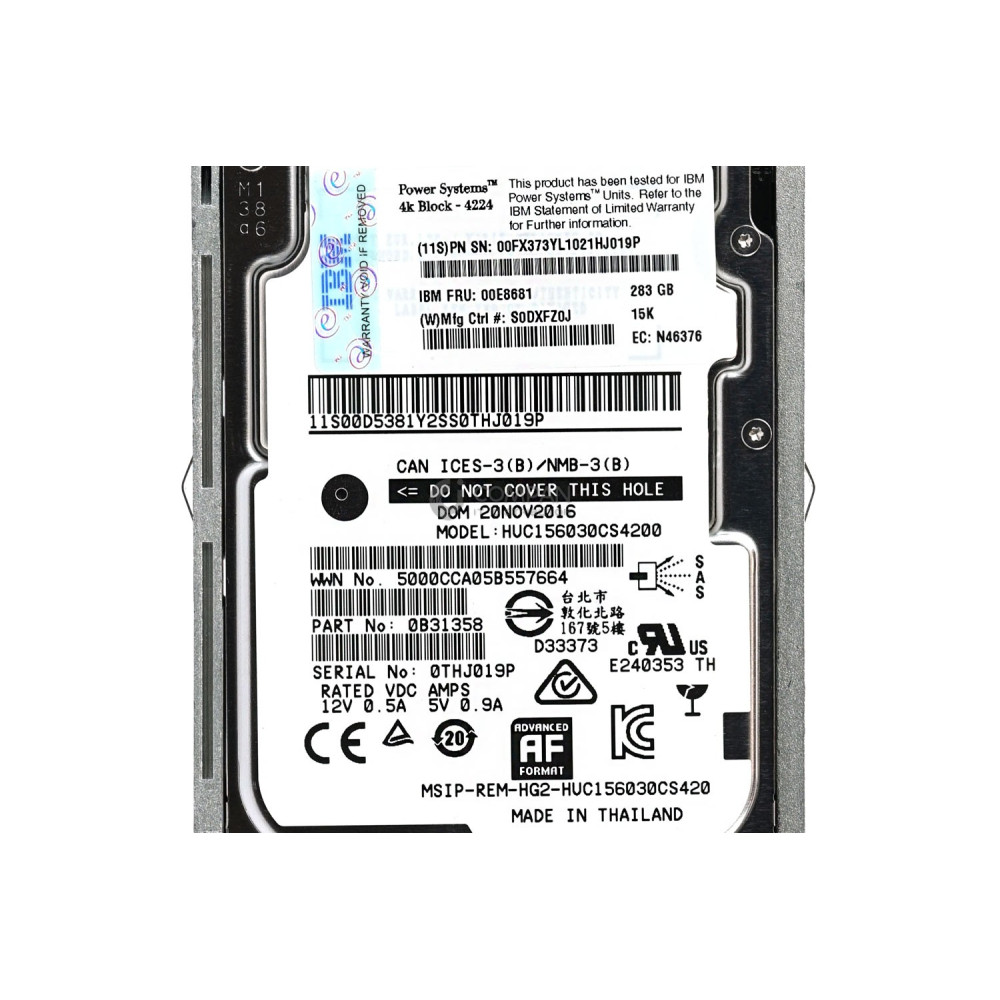 00E8681 IBM HDD 283GB 15K SAS 6G 2.5" SFF